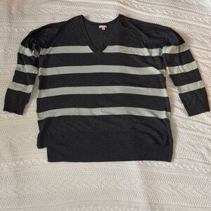 GAP Women’s V-Neck Sweater in Mint and Gray Stripes